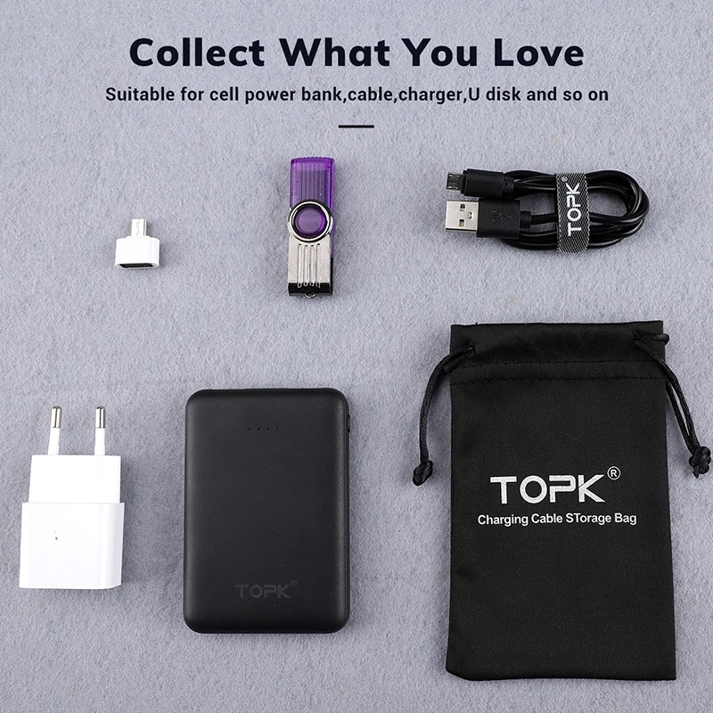 TOPK Storage Bag Power Bank Case for USB Cable USB Charger Phone Pouch Storage Box Mobile Phone Accessories 100*30mm