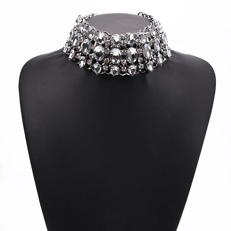 Luxury Crystal Rhinestone Choker Necklaces Big Bib Large Collar Maxi Statement Necklace Women Boho Ethnic Indian Wedding Jewelry