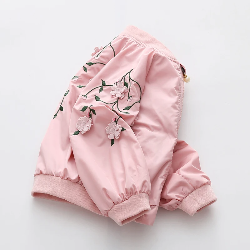 2024 Autumn Spring New 3 4 5 6 8 10Years Embroidery Flower Floral Mandarin Collar Pearl Zipper Loose Jacket For Baby Kids Girls