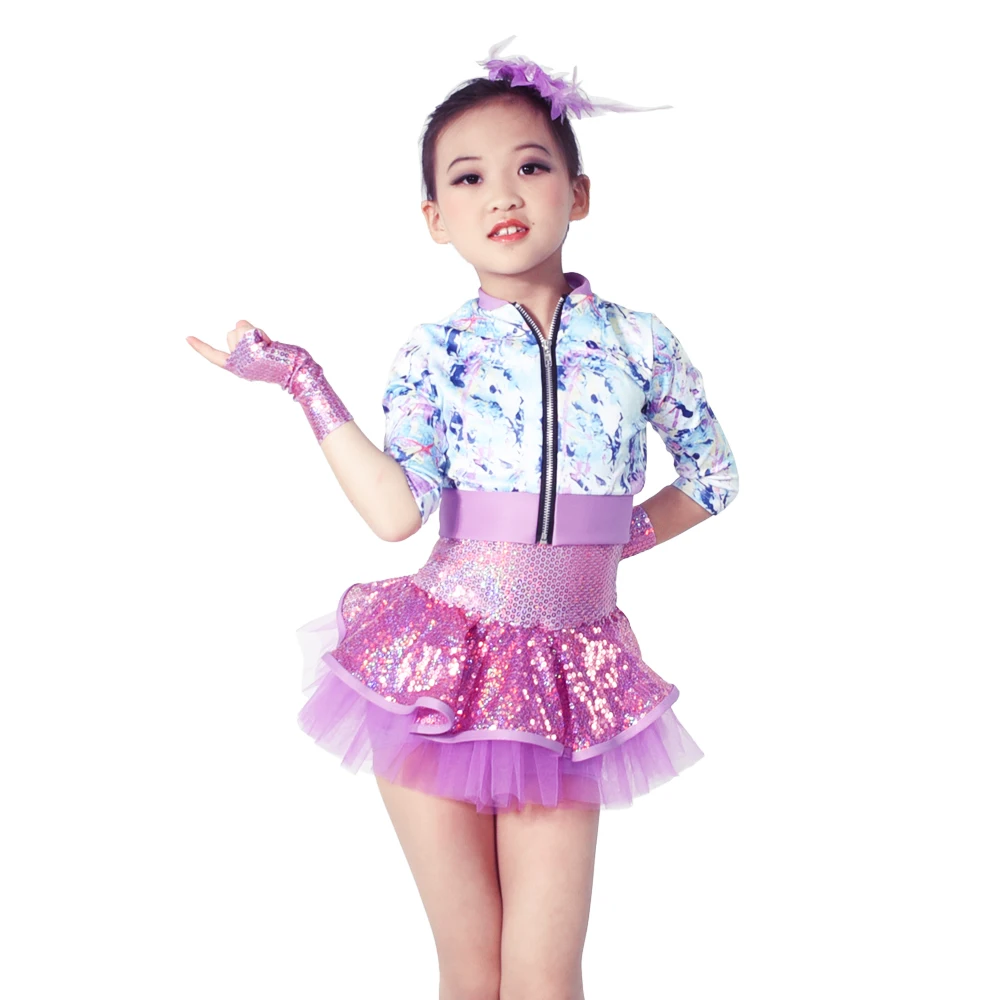 Cheerful Tap Wear Lycra Jacket Sequins Dress Jazz Dance Outfits Performance Costume For Girls