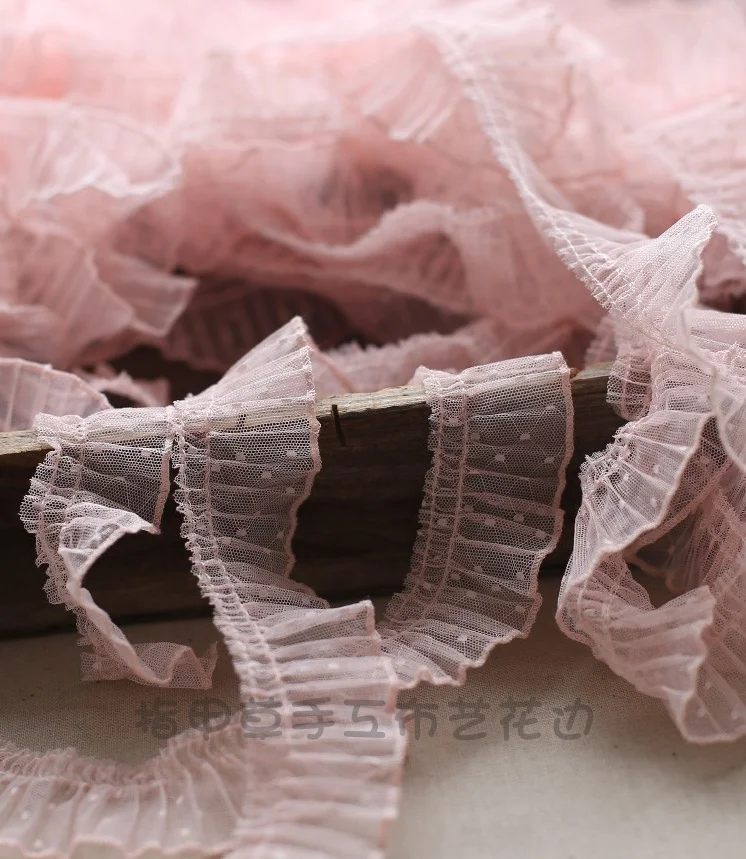 2 Meters Pleated Ruffled Speckled Tulle Lace DIY Children's Babydoll Leader Skirt Border Sewing Decoration Accessories 4cm