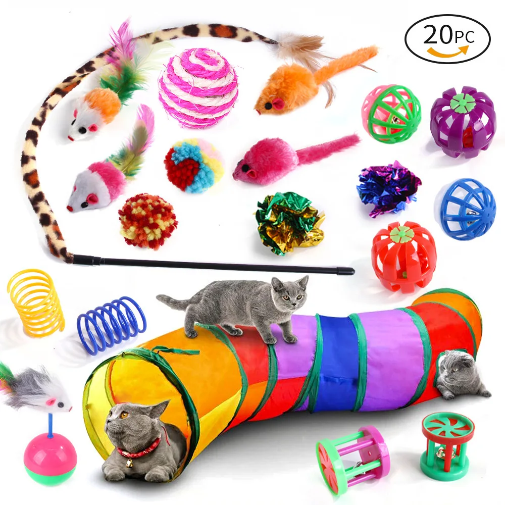 Discount Cat Interactive Toy Collapsible Tunnel Indoor Kitten Teaser Wand Mice Ball Bell Pet Fun Channel Crinkle Ball Pet Toy