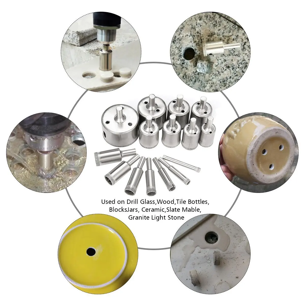 15pcs Diamond Hole Saw Drill Bit Extractor Remover Tools for Tile Glass Porcelain Ceramic Granite Stone Drill Bits 6-50mm