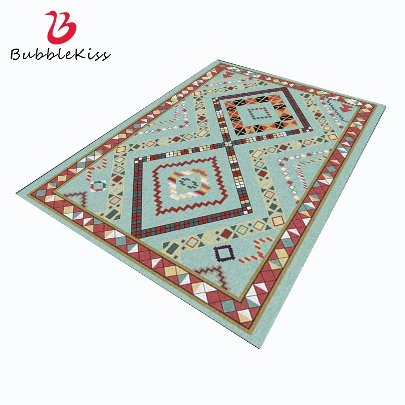 Bubble Kiss Ethnic Style Carpet for Home Living Room Green Geometric Pattern Bedroom Rugs Non-slip Bedroom Rug Customized Mats