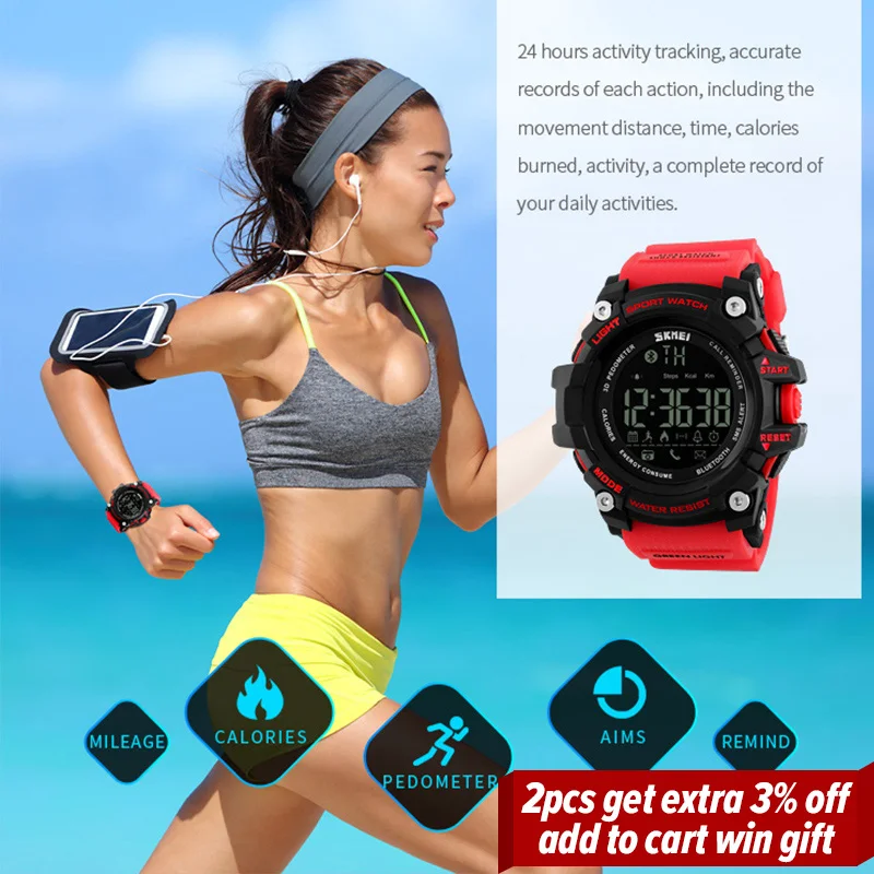 SKMEI Top Brand Outdoor Sport Smart Watch Men Multifunction Fitness Watches 5Bar Waterproof Digital Watch reloj hombre 1227/1384
