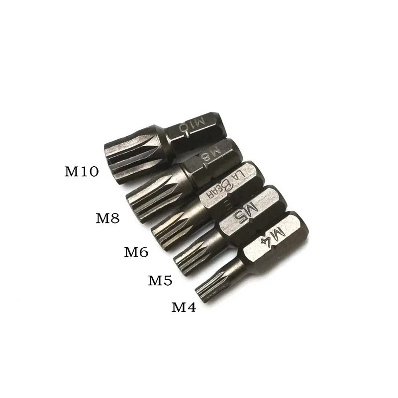 5pcs/lot 25mm Length Torx Screwdriver Bit 12 Point Spline 1/4' Hex Shank Impact Star Bit M4 M5 M6 M8 M10 S2 Alloy Steel Tools