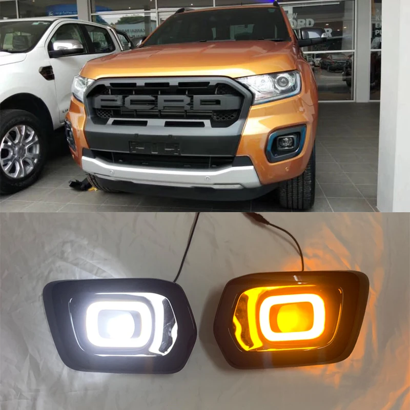 

DRL Fog Lamps LED Daytime Running Lights With Turning Signal For Ford Ranger T8 Wildtrak 2019 2020 2021