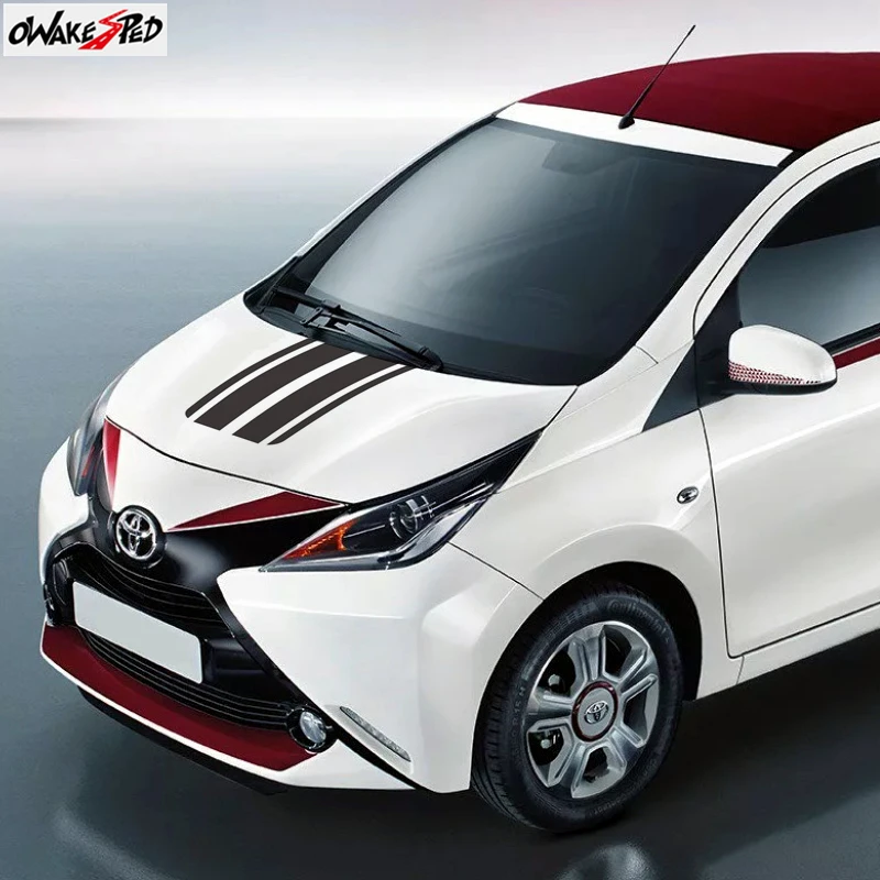 1set Car Styling Racing Sport Stripes Hood Sticker For-Toyota AYGO  Accessories Auto Bonnet Engine Cover Decor Vinyl Decals