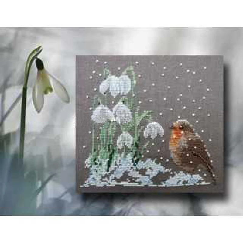 Amishop Counted Cross Stitch Kit, Gold Collection, Beautiful, Bird and Wind, Bell, Flower in Winter, Snow