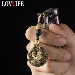 Vintage Brass Blessing Fish Keychain Lanyard Pendant Fashion Jewelry Lucky Men Car Key Chain Handmade Rope Hanging Chinese Gifts