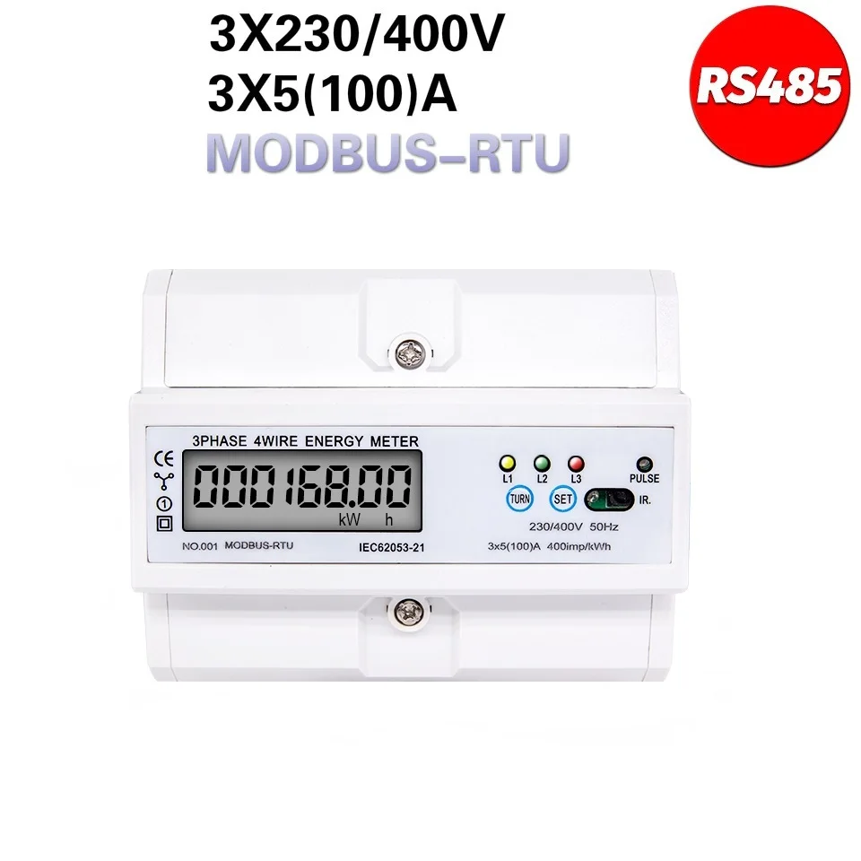 RS485 Din-schiene Energie Meter 3 Phase 4 Draht LCD Digital Wattmeter Elektronische Power Verbrauch 5-100A 380V AC 50/60Hz Modbus Rtu