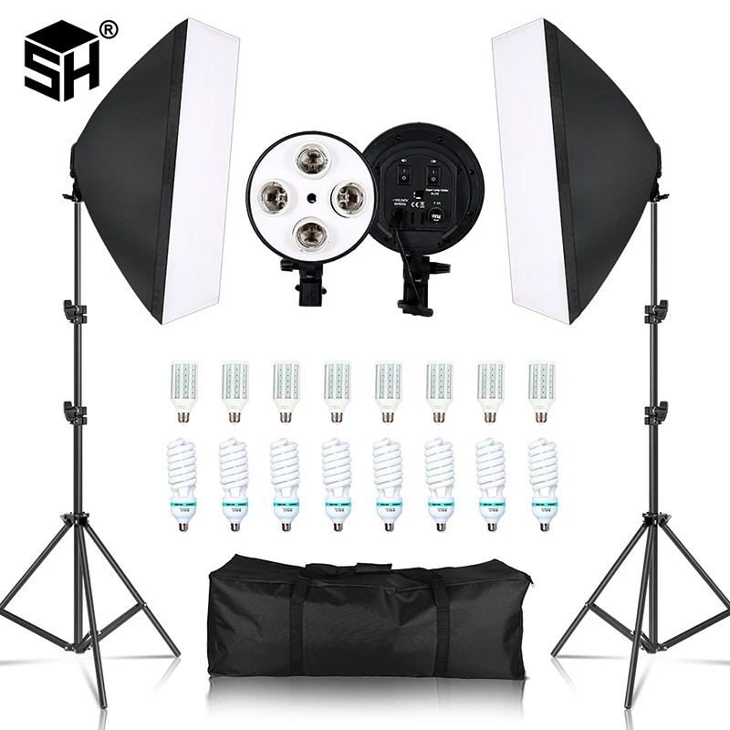 SH 50x70CM Four Lamp Softbox Kit Photographic Lighting With 8pcs Bulb Soft Box Photographic Lightings Camera Photo Accessories