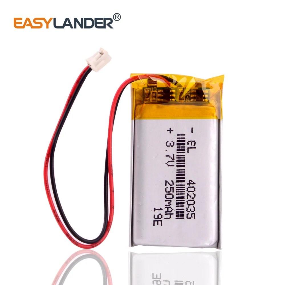JST 1.5 Mm 2pin 250MAh 402035 แบตเตอรี่ลิเธียมโพลิเมอร์แบตเตอรี่LiPoแบบชาร์จไฟได้สำหรับGPSมือถือMp3 GPSบลูทูธ
