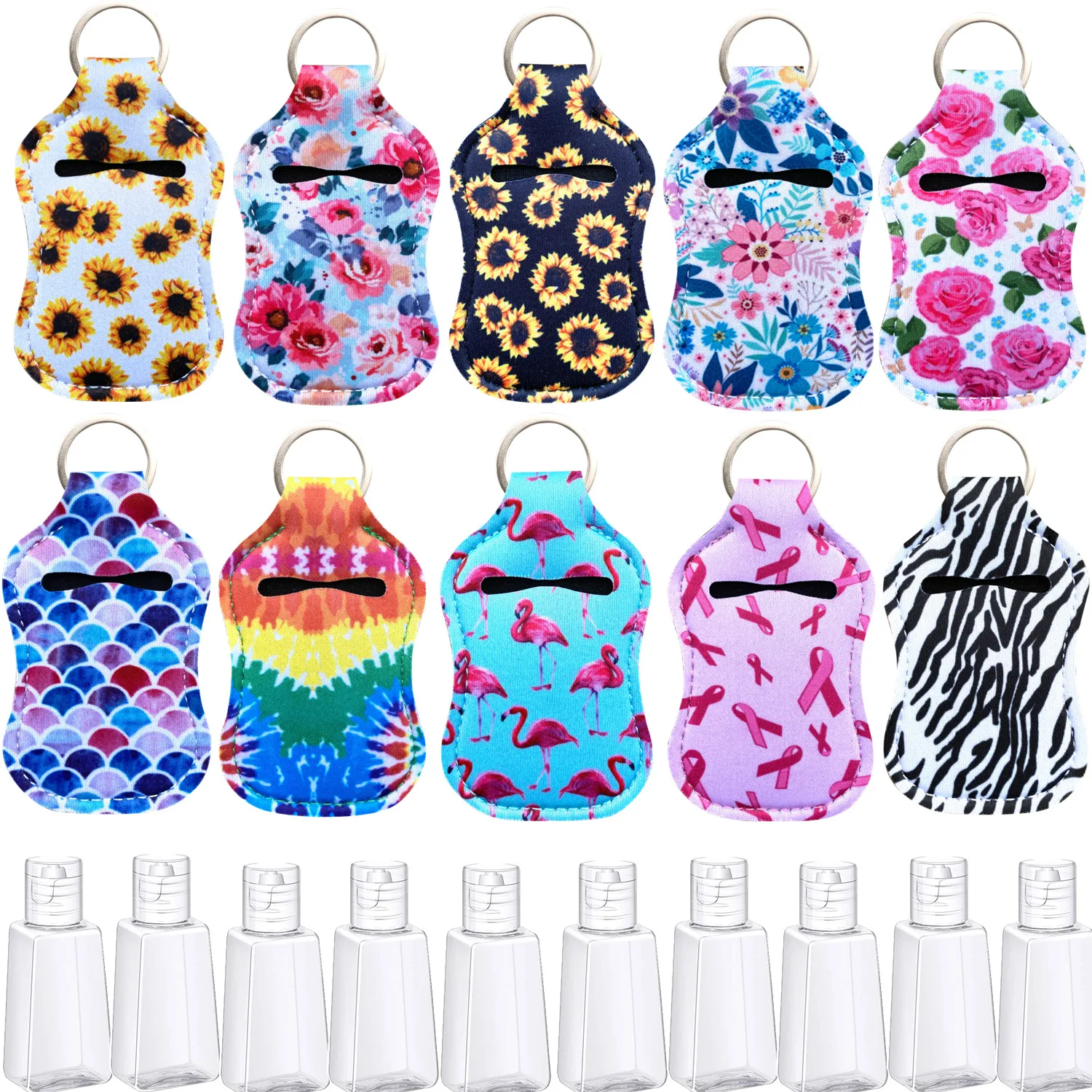 1set 30ml Hand Sanitizer Keychain Holder Portable Travel Bottle Refillable Disinfection Gel Flip Cap Bottles with Keychain