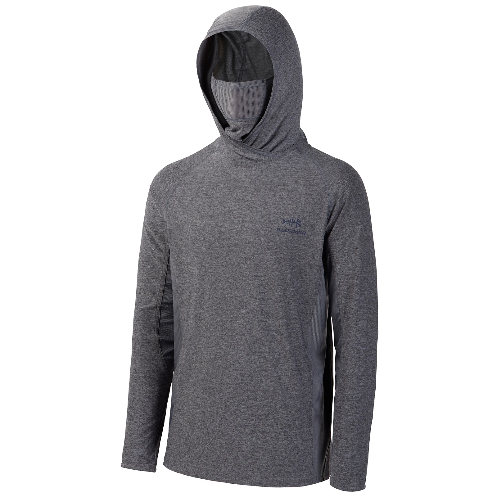 Bassdash UPF 50+ Langarm-Angelshirt für Herren mit Maske, UV-Ausschnitt, Gamasche, Kapuzenpullover, hält Kopf und Gesicht warm, Outdoor, Wandern, Laufen