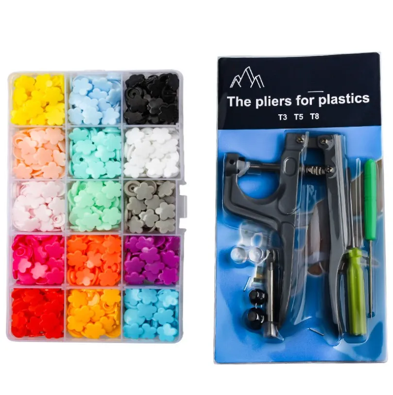 150set/box Flower Star Heart Shape T5 baby Resin snap buttons With plastic snaps Plier Press Stud Fasteners Poppers Tool Kit