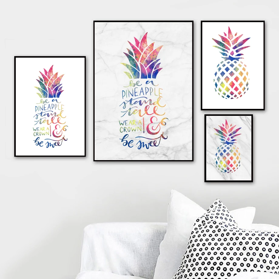 Colorful Pineapple Quote Tropical Plant Wall Art Canvas Painting Nordic Posters And Prints Wall Pictures For Living Room Decor