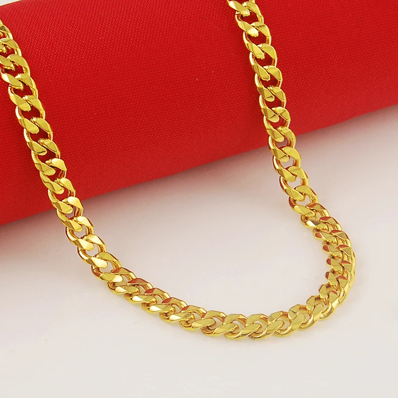 24k Gold Men Cuban Chain Necklaces Hip Hop Jewelry Wholesale Gold Color Long Big Chunky Necklace 20-36 inch