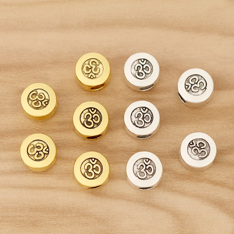 30 Pieces Tibetan Silver/Gold Color OM Yoga Symbol Spacer Beads Charms for DIY Bracelet Jewellery Making Accessories