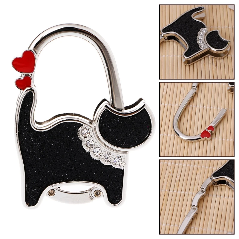 Mini Foldable Table Handbag Hook Bag Purse Metal Holder Cat Shaped Hanger