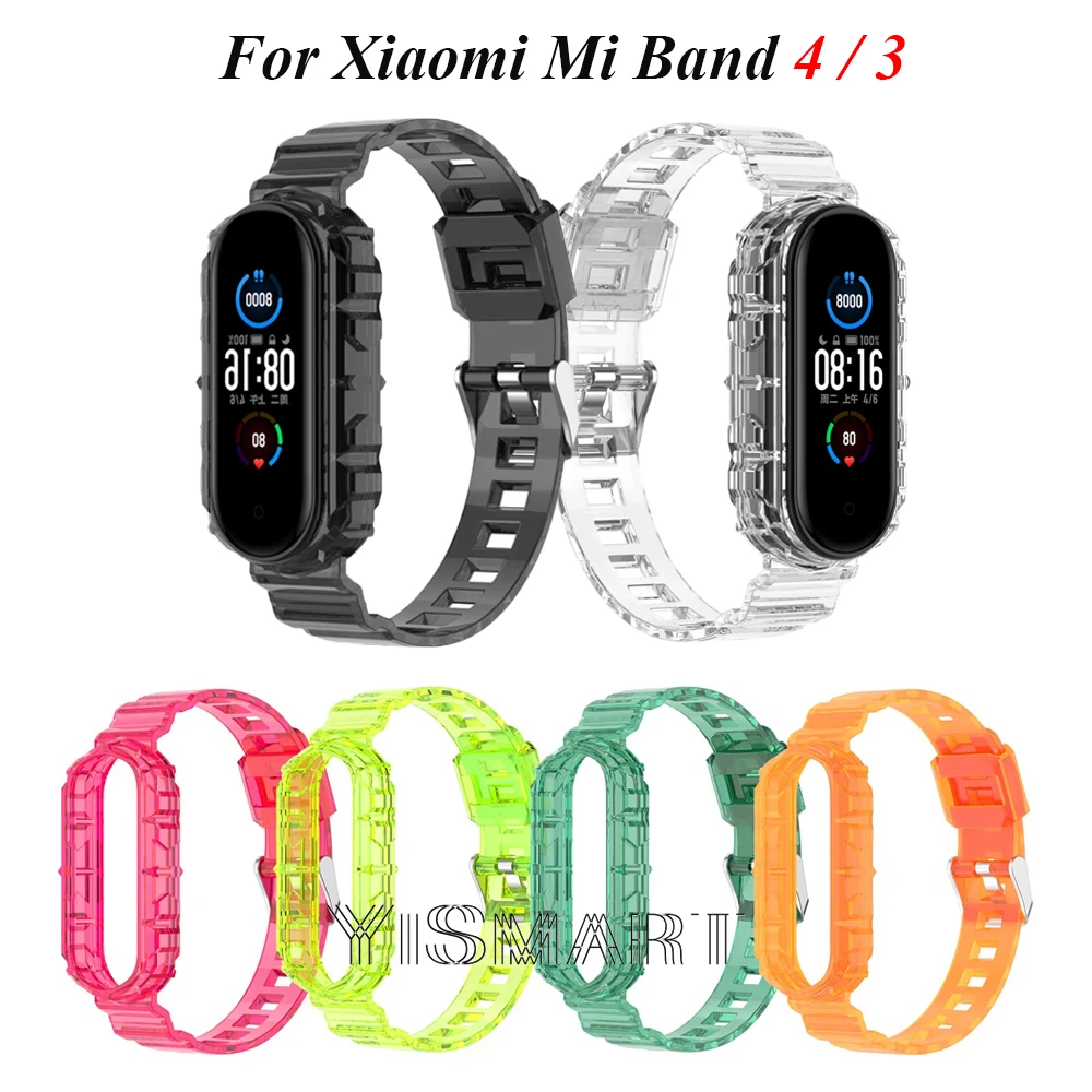 Pasek lodowca dla Xiaomi Mi Band 3 4 NFC bransoletka silikonowy zegarek dla Miband 4 przezroczyste sportowe paski