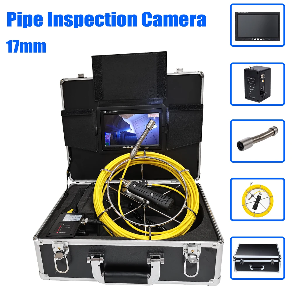 

7inches17mm IP68 Waterpoof Endoscope Video Camera 12pcs LEDS Industrial Pipe Inspection System with 20m Cable 12V4500mAh Battery