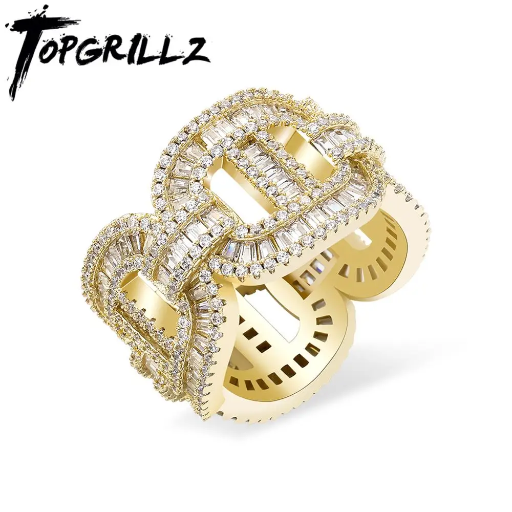 TOPGRILLZ 2020 New Cuban Link Chains Rings Iced Out Cubic Zirconia Rings Gold Color Hip Hop Personalised Fashion Jewelry Gift