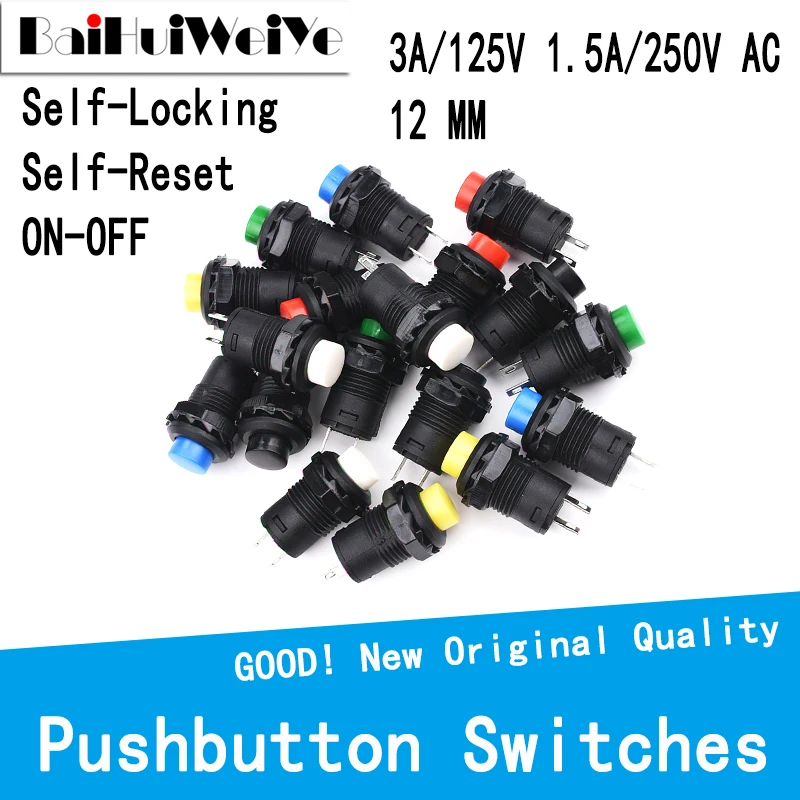 Self locking Momentary Push Button Switch DS-228 12mm Lock Latching OFF - ON Push Button Maintained Pushbutton Switches DS-428