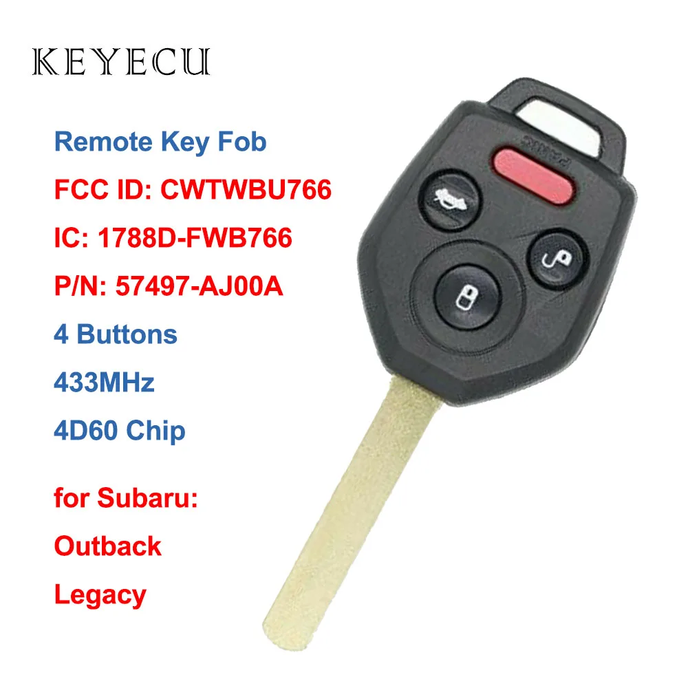 

Keyecu CWTWBU766 Remote Car Key Fob 4 Buttons 433MHZ with 4D60 Chip for Subaru Legacy Outback 2010-2014 ,IC: 1788D-FWB766