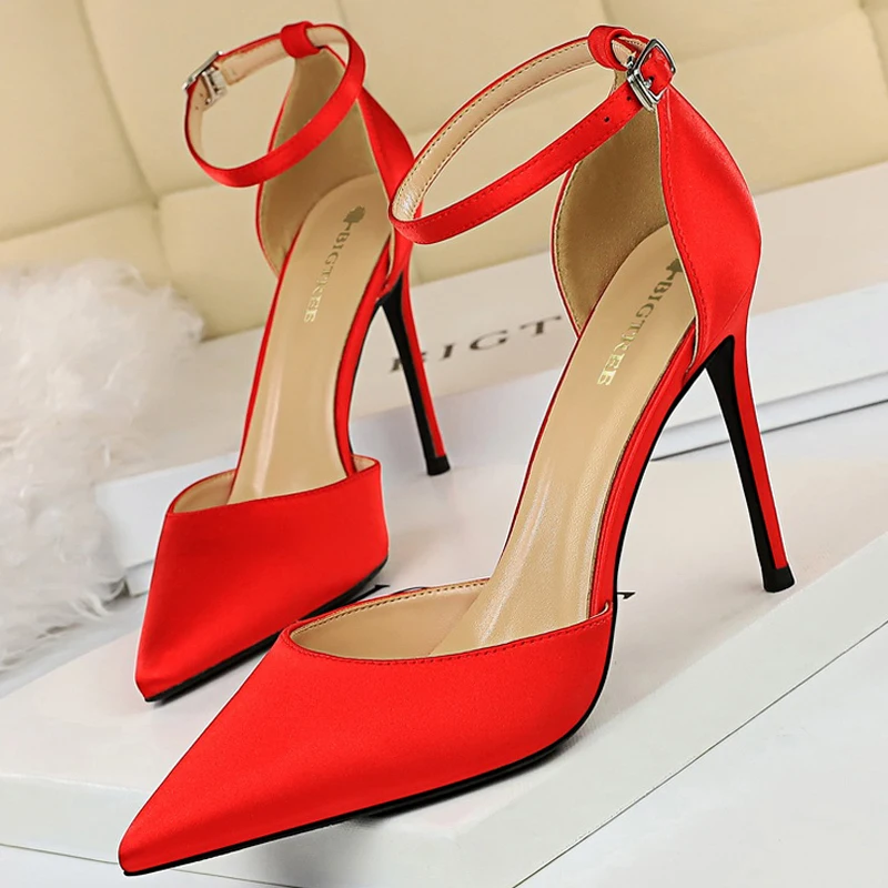 BIGTREE Shoes Hollow Out Woman Pumps High Heels Sexy Party Shoes Silk Ladies Shoes Pointed Toe Heeled Shoes 2024 Female Pumps