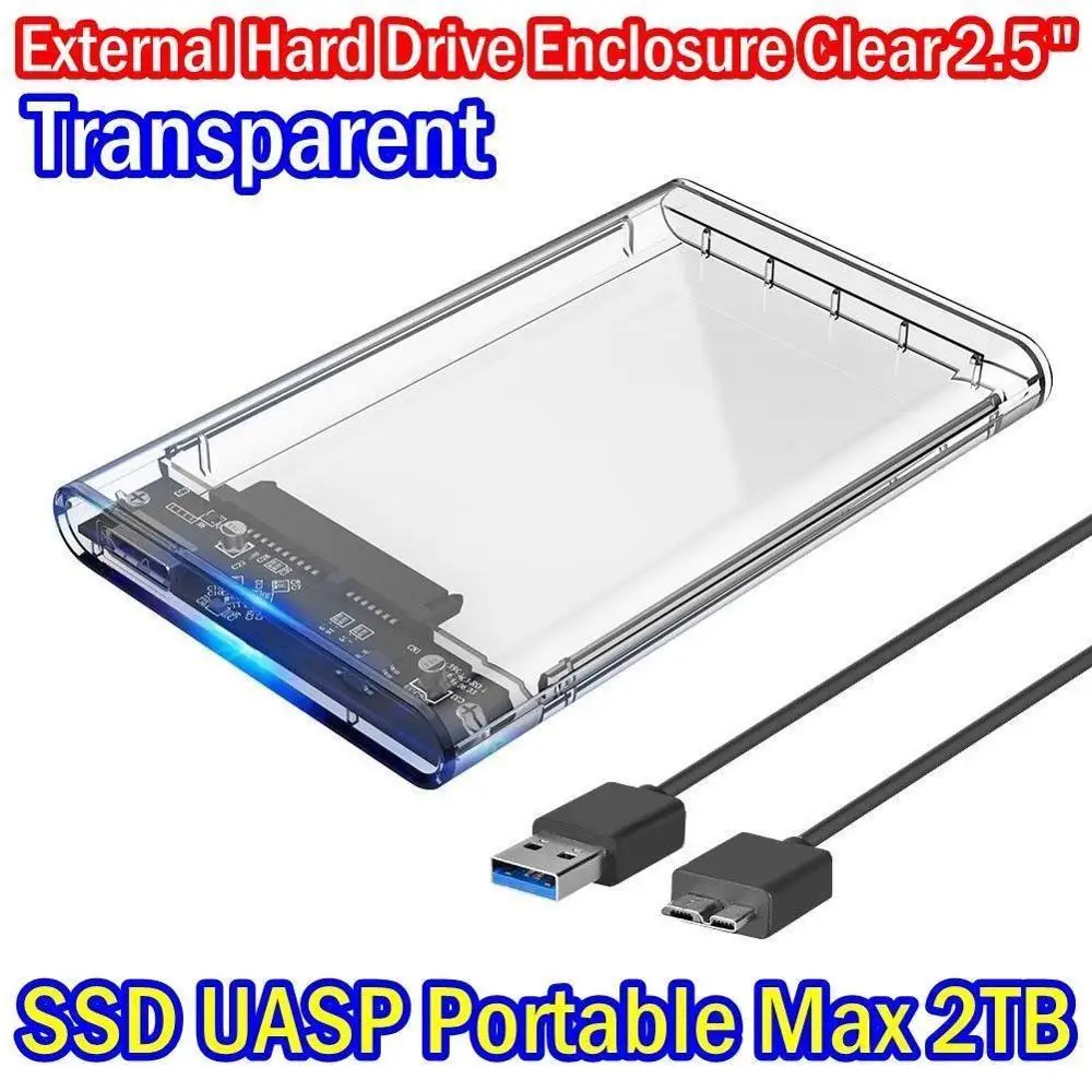 

USB 3.0 Transparent 2.5 Inch SATA3 5gbps Hard Drive Enclosure Caddy Case For External HDD/SSD 128*79*13mm Hard Drive Case