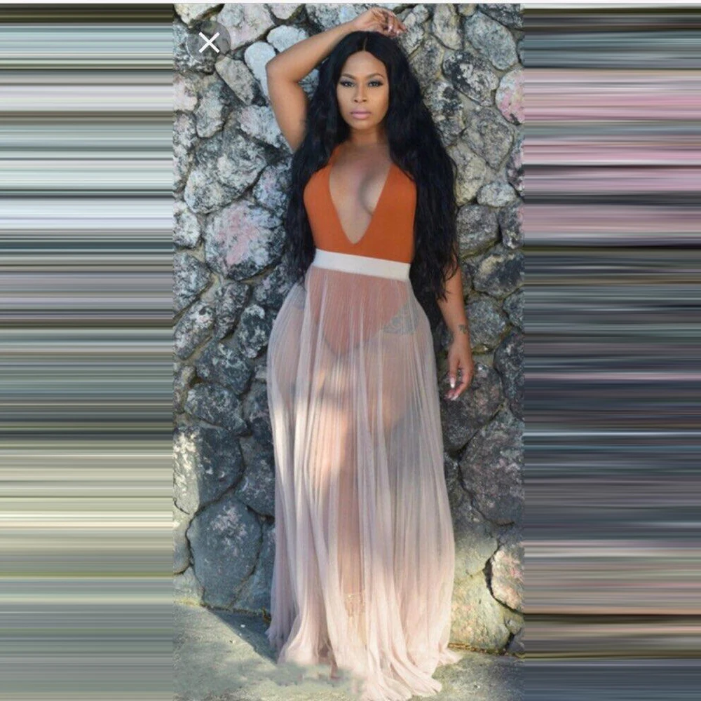 

Sexy Sheer Tulle One Layer Maxi Skirt Ruffles Tiered Long Women Floor Length Tulle Skirts Prom Party Skirt Custom Made