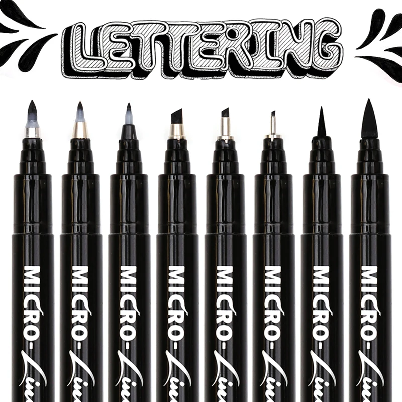 8Pcs Hand Lettering Pens Neelde Drawing Line Calligraphy Pen Waterproof Pigment Sketch Markers Pen For Design Art Supplie