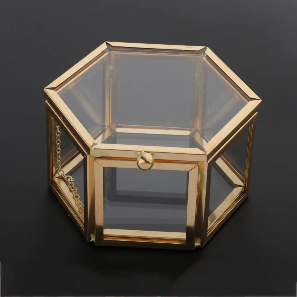 2021 NEW Hexagon Clear Glass Jewelry Box Wedding Ring Box Geometric Jewellery Organizer Box Showcase Container Watches box image 5