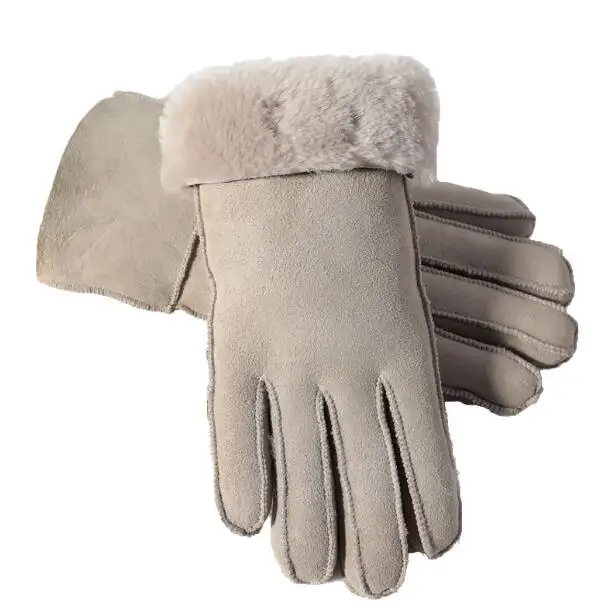 Men‘s women\'s autumn winter thicken warm natural one piece wool fur leather glove male winter brand wool fur mitten R2218