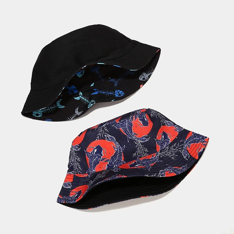 2022 New Funny Anime Cartoon Bucket Hat Reversible Fisherman Hat Unisex Street Hip Hop Flat Cap Fishing Bob Hat