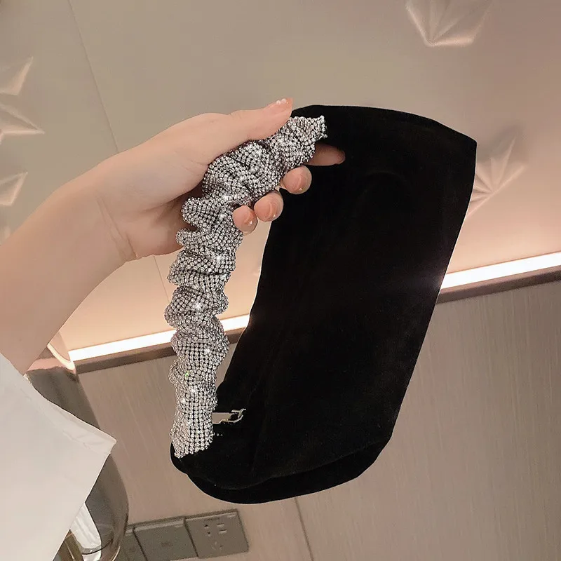 Rhinestones Fold Handle Velvet Handbag Women 2021 New Luxury Soft Square Clutch Bags Female Chic Designer Purses High Quality