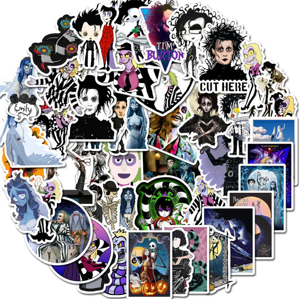 10/30/50PCS Tim Burton Film Series Graffiti Waterproof Sticker Suitcase Notebook Refrigerator Skateboard HelmetWaterCupWholesale