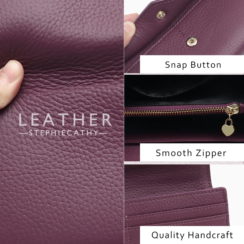 SC Fashion Leather Women Long Wallets New Design Functional Card Holder Clutches Zipper Phone Coin Pocket Cowhide Female Purse