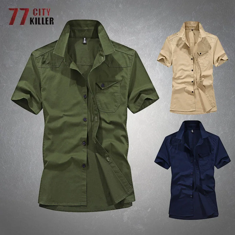 

Military Short Sleeve Shirt Men New Summer Breathable Light Combat Training Tactical Shirts Male Casual Solid Color Cotton Tops