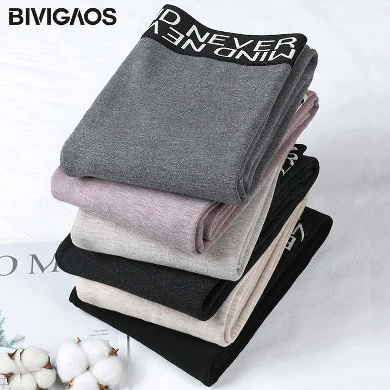 BIVIGAOS-Leggings desportivas de veludo feminino, calças elásticas, emenda, cintura carta, grossa, quente, inverno, outono