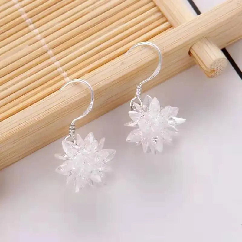 Earrings 2021 Trend Ice Flower Fairy Grunge New Pattern Snowflake Crystal Temperament Long Hanging Earrings Jewelry-Accessories