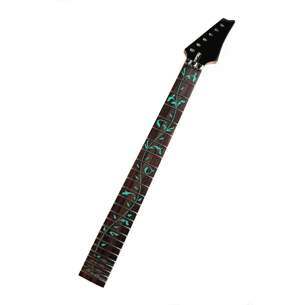 24 Frets Inlay Green Tree Of Lifes Maple Electric Guitar Neck Rosewood Fretboard Black Headstock Guitar Accessories Parts