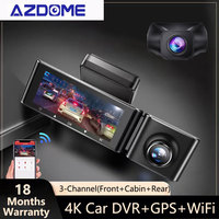 AZDOME M550 3 Channel Dash Cam, Front Inside Rear Three Way Car DVR,4K+1080P Dual Channel, With GPS, WiFi, IR Night Vision  32G