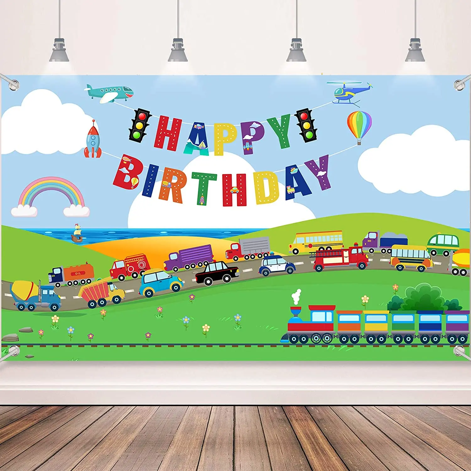 Transportation Birthday Party Supplies Decorations Traffic Backdrop Background Banner for Boys Girls Birthday Party Favor Car