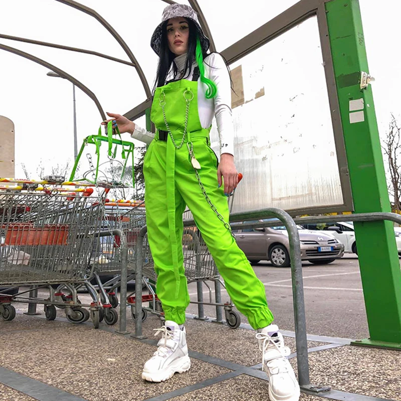 Hip Hop Costumes Women Fluorescent Green Overalls Jumpsuit Adults Street Dance Clothes Rave Outfit Dancer Stage Wear DT1964