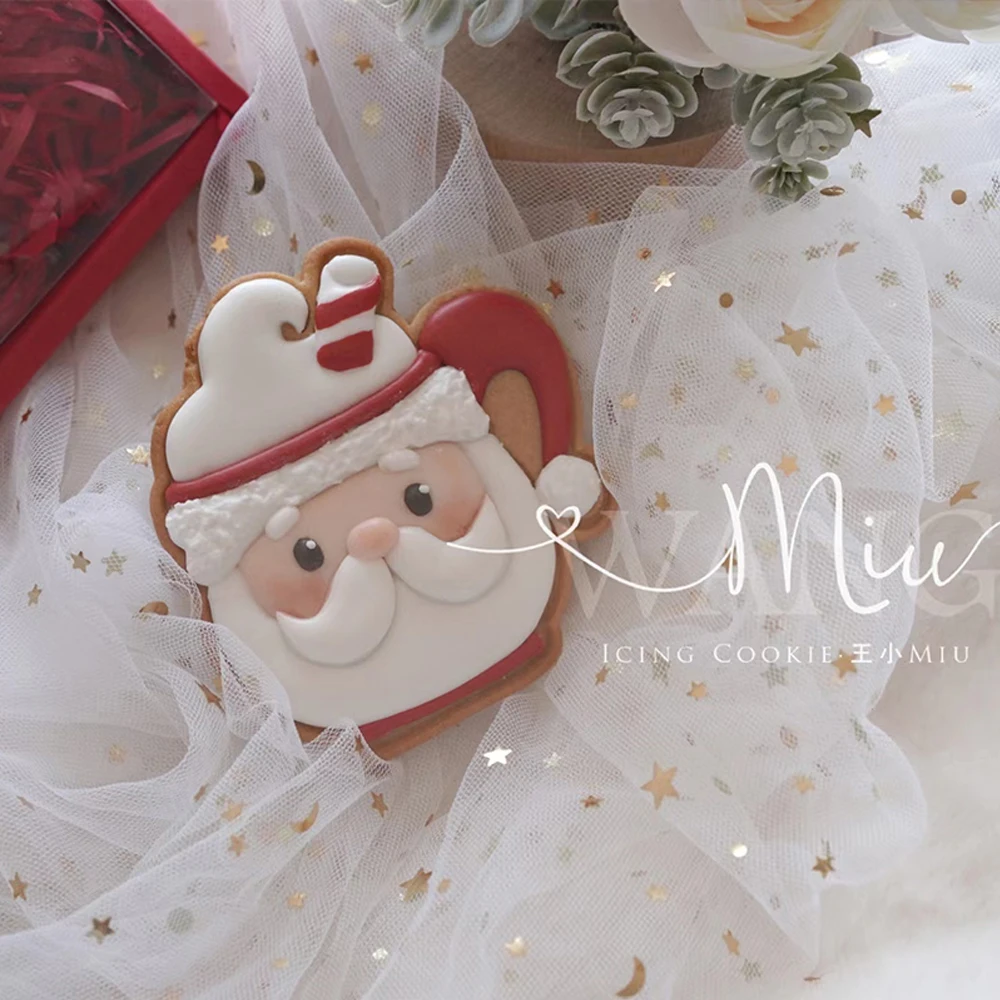 1Pc Coffee Cup Santa Icing Cookie Mold Christmas Biscuit Mold Cookie Cutter Stamp Sugarcraft Fondant Cake Decoration Tools