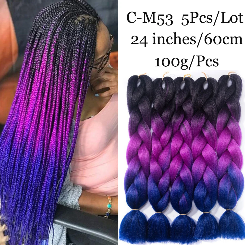 24inch Ombre Synthetic Braiding Hair Crochet Hair Extensions Jumbo Braids Hairstyles Pink Blonde Red Blue 5pcs/lot 100g/pcs