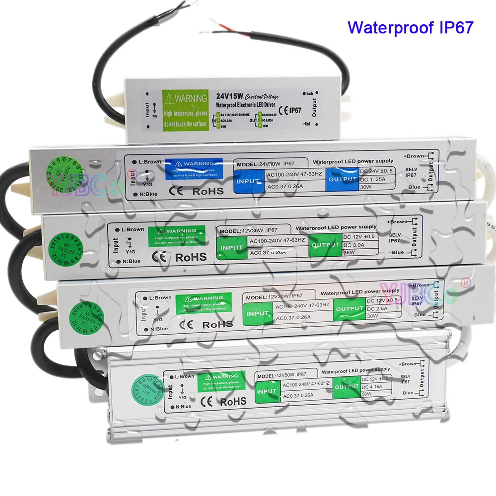 Lighting Transformer AC110V-260V DC 12V/24V 10W 20W 60W 80W 150W Power Supply Adapter LED Strip Switch Driver Waterproof IP67