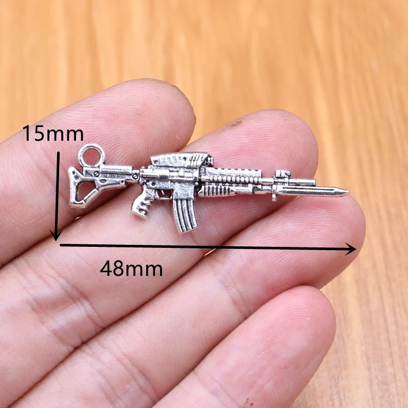 1pack Mixed Silver-Plated Firearms Collection Pendant, Automatic Pistol Charm, Rifle Charm, Revolver Charm, Submachine Gun Charm